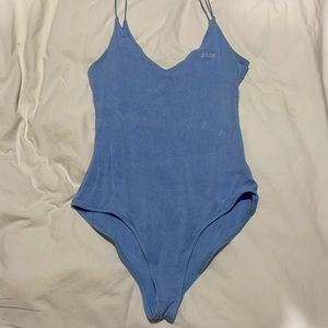 LA Hearts “babe” Embroidered Blue Spaghetti Strap Bodysuit